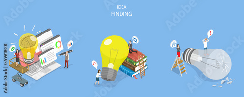 3D Isometric Flat Vector Conceptual Illustration of Idea Finding, Business Solution, Analytical Research