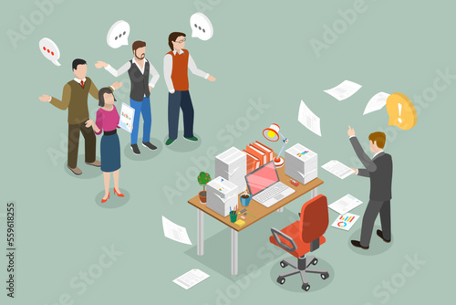 3D Isometric Flat Vector Conceptual Illustration of Assertive Communication, Conflict and Troubles at Work