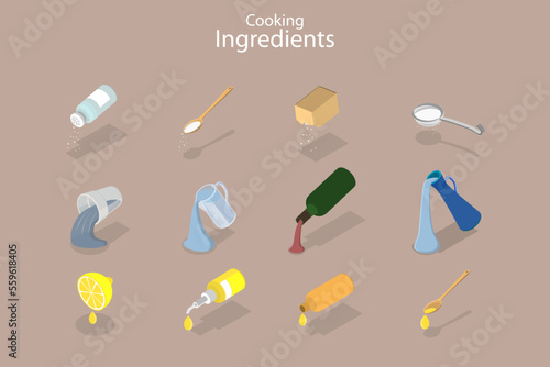 3D Isometric Flat Vector Conceptual Illustration of Cooking Ingredients, Culinary Food Icons