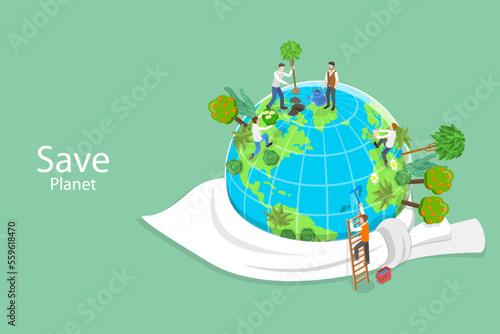 3D Isometric Flat Vector Conceptual Illustration of Save Planet , Environmental Problems Protection