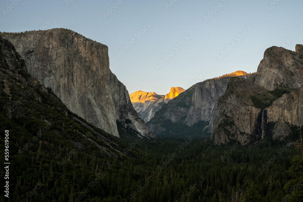 Sunset Light Fades Over Half Dome from Tunnel View