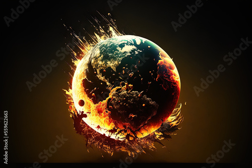 Burning and destroying planet background with abstract digital art style illustration painting. Generative AI