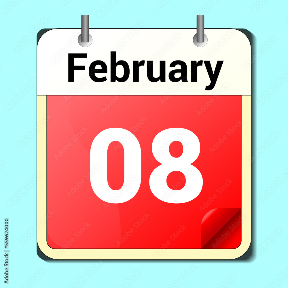 February 08. 8th day of the month, wooden calendar isolated on a white background with shadow. February 08. 8th day of the month, wooden calendar isolated on a white background with shadow.
