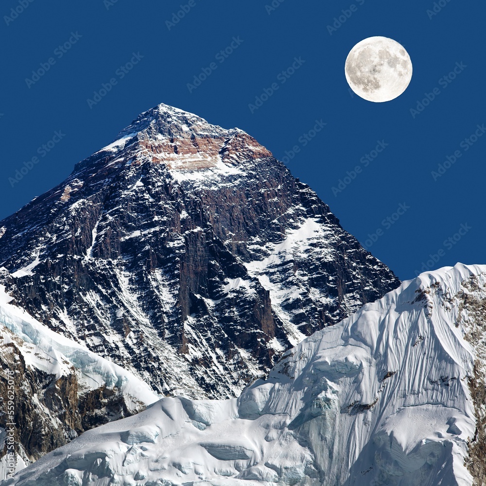 Mount Everest, Night View With Moon Stock Photo | Adobe Stock