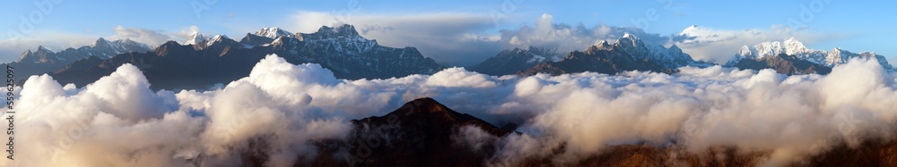 Evening sunsed panoramic view on great Himalayan range