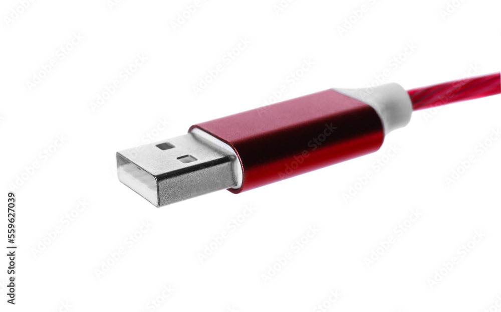 Red USB cable isolated on white. Modern technology Red USB cable isolated on white. Modern technology