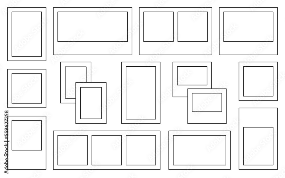 Photo frame blank template border black line set. Design collage scrapbook color drawing sticker planner mood board blank white many shape social media portfolio picture editor coloring kid isolated Photo frame blank template border black line set. Design collage scrapbook color drawing sticker planner mood board blank white many shape social media portfolio picture editor coloring kid isolated