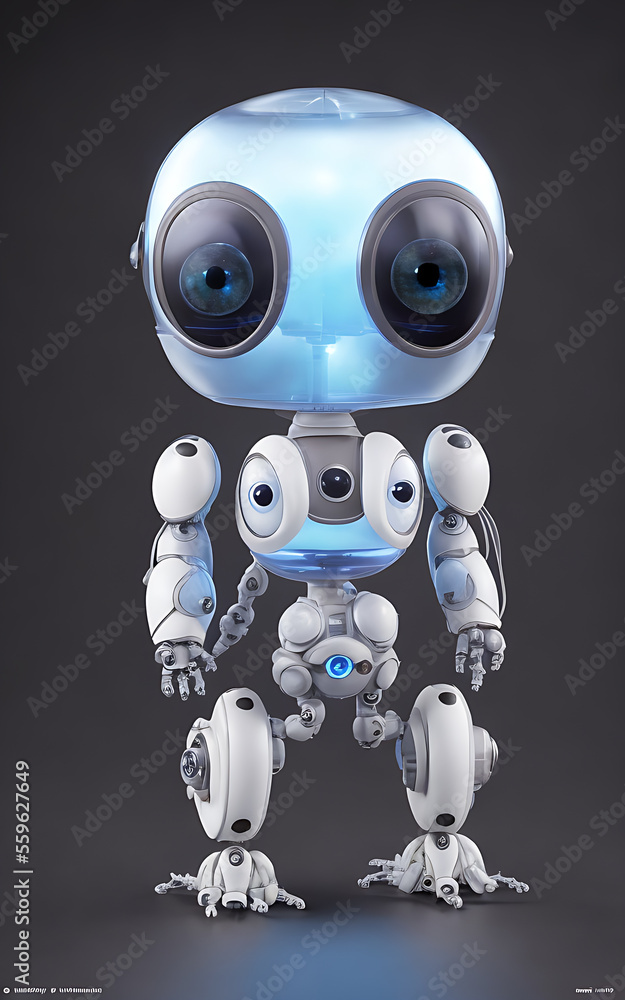 Generative AI image of tiny translucent steampunk alien robots, cute and adorable