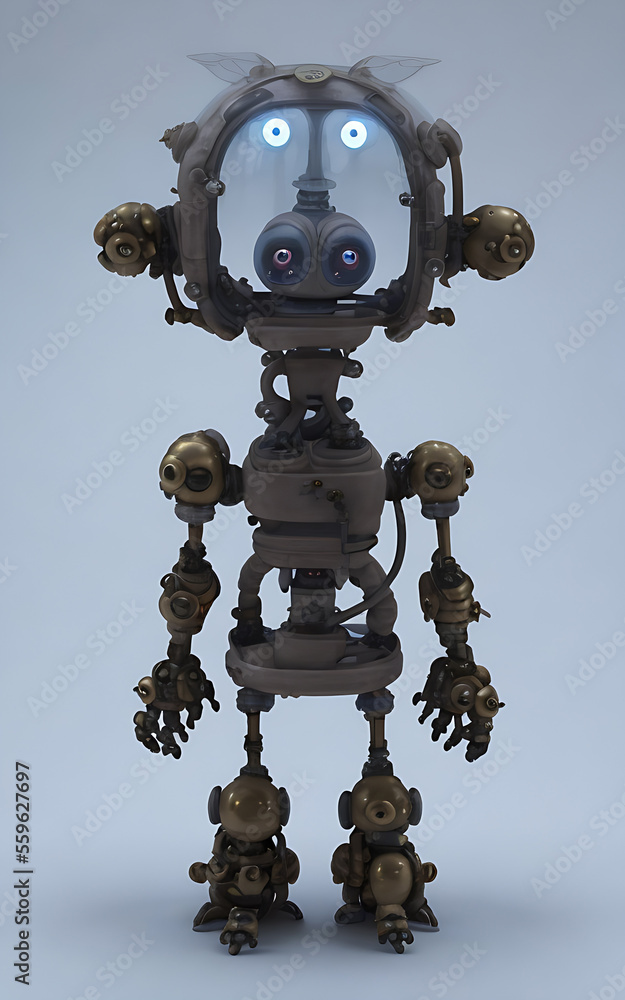 Generative AI image of tiny translucent steampunk alien robots, cute and adorable Generative AI image of tiny translucent steampunk alien robots, cute and adorable