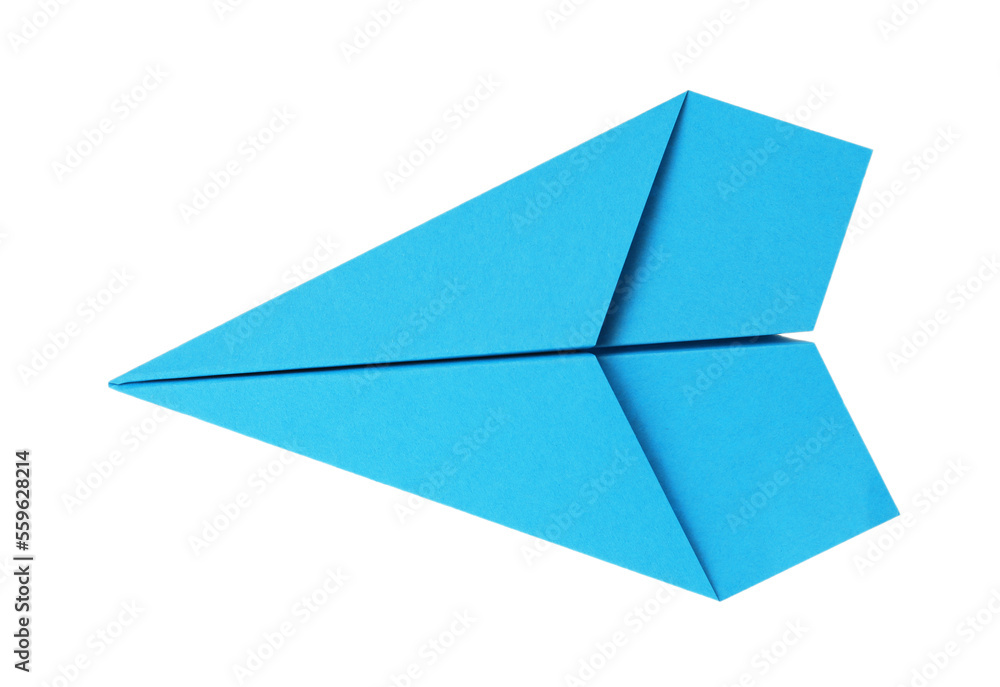 Handmade light blue paper plane isolated on white Handmade light blue paper plane isolated on white
