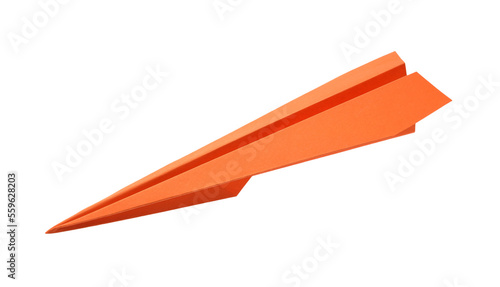 Handmade orange paper plane isolated on white