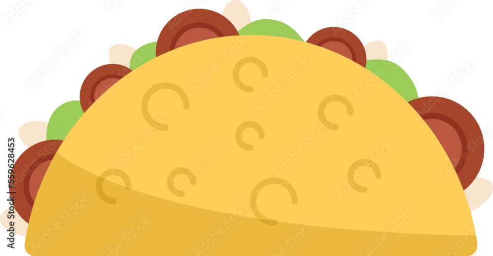Taco burrito icon flat vector. Mexican food. Cooked meal isolated Taco burrito icon flat vector. Mexican food. Cooked meal isolated