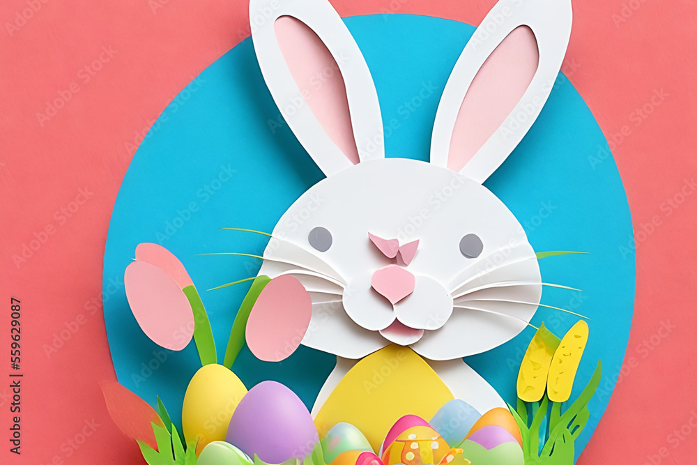 Fototapeta premium paper cut april easter bunny with egg