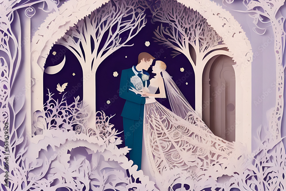 paper cut romantic artistic valentines wedding engagement card design