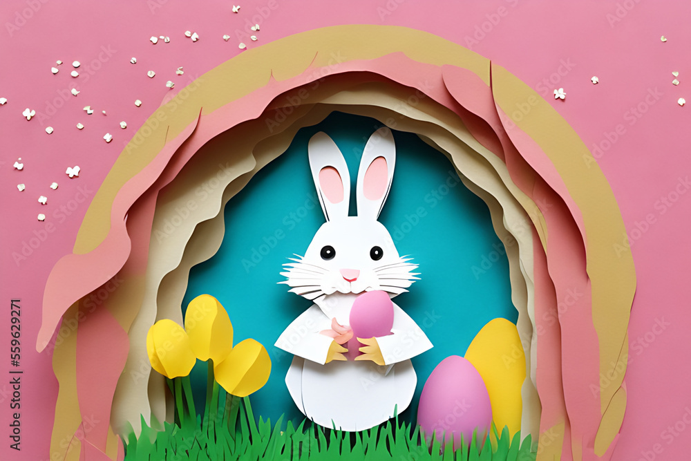 paper cut april easter bunny with egg