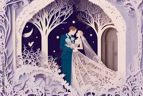 Obraz na płótnie paper cut romantic artistic valentines wedding engagement card design w salonie