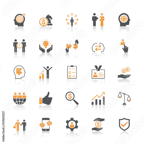 Business Consulting icons with reflect on white background.