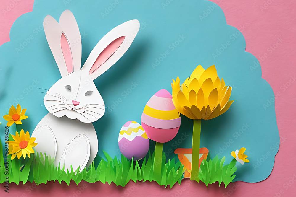 paper cut april easter bunny with egg
