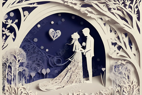 Obraz na płótnie paper cut romantic artistic valentines wedding engagement card design w salonie
