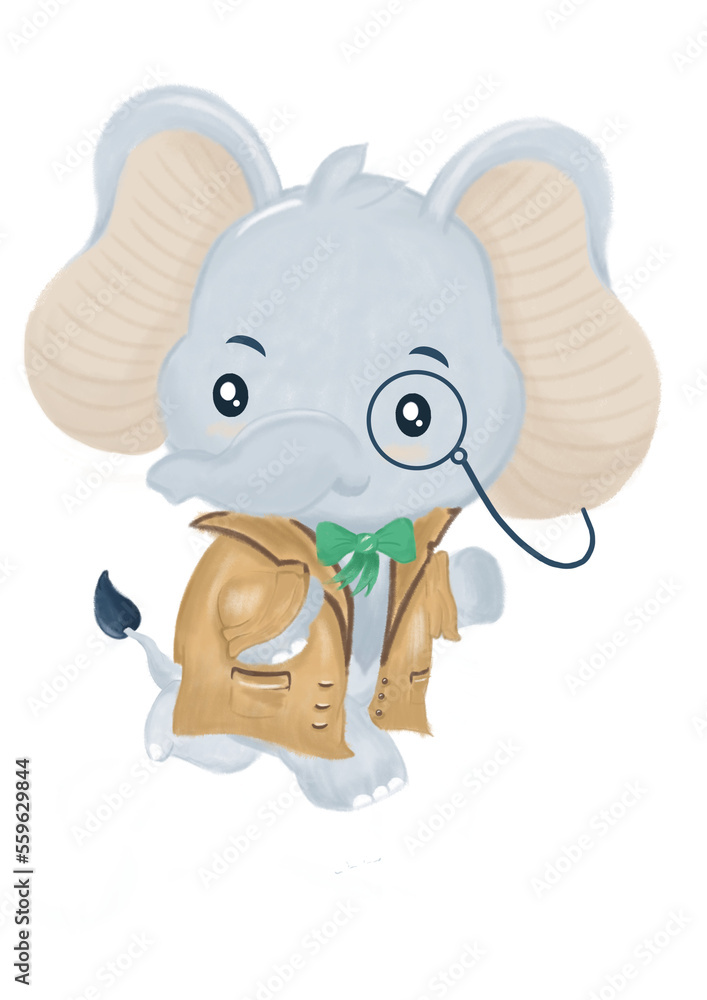 Fototapeta premium Cute Elefante Detective. Set of 5 detective elephants 