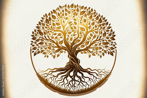 Photographie The circle shaped tree of life illustration represents the root or tree