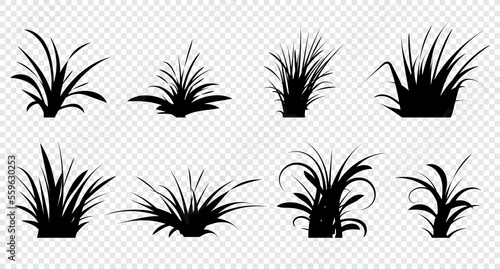 Set of hand drawn grass. Black vector grass silhouette. Grass icon set. Vector illustration