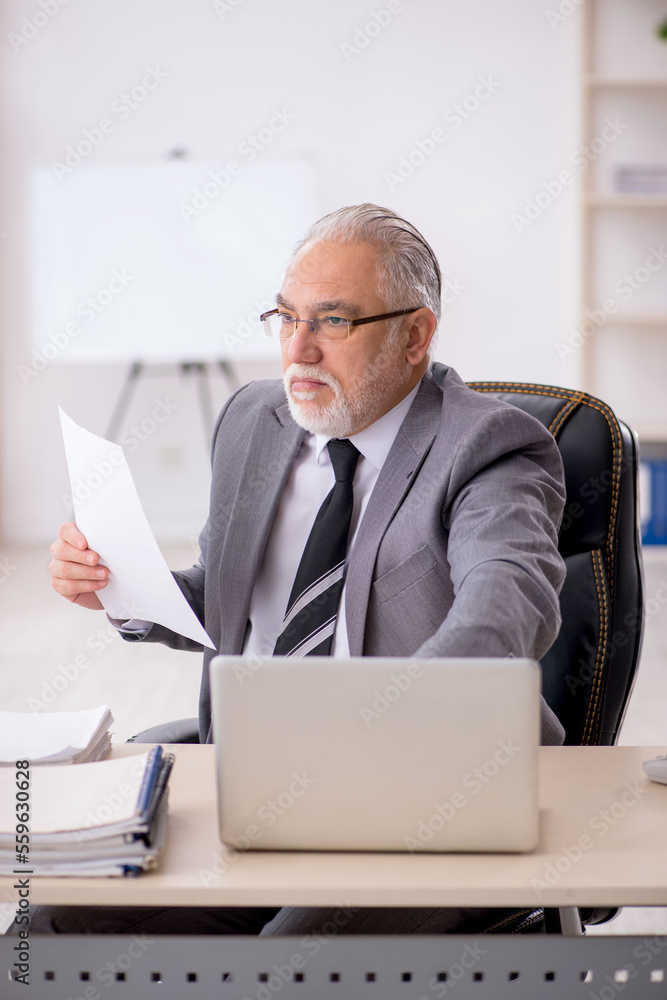 Old male employee working in the office Old male employee working in the office