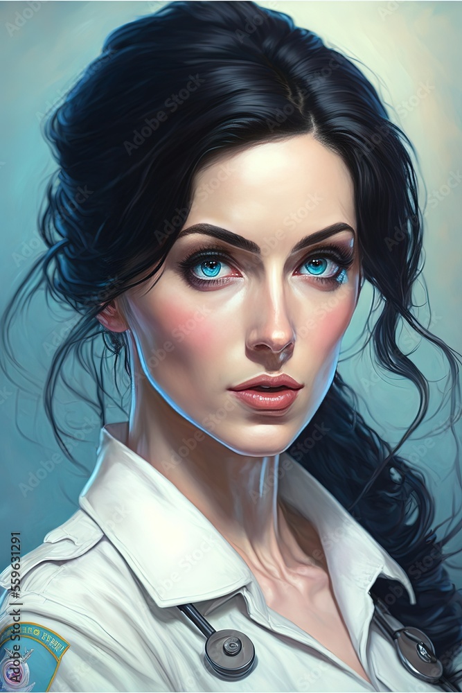 Illustrated portrait of a female nurse, AI assisted finalized in Photoshop by me Illustrated portrait of a female nurse, AI assisted finalized in Photoshop by me