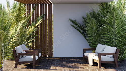 Fotografia Terrace with outdoor furniture - sofa and armchair