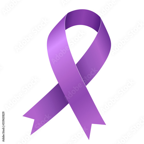 A purple ribbon. Symbol of the fight against cancer. World Cancer Day.  PNG file on a transparent background. photo