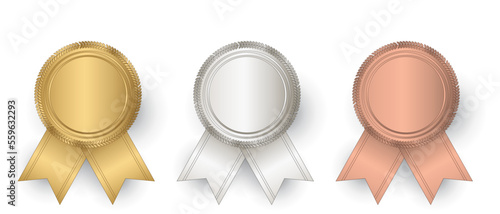 Vector Gold, silver, and bronze seal with ribbons. Luxury seal. Blank Gold, silver, and bronze seal. Vector illustration