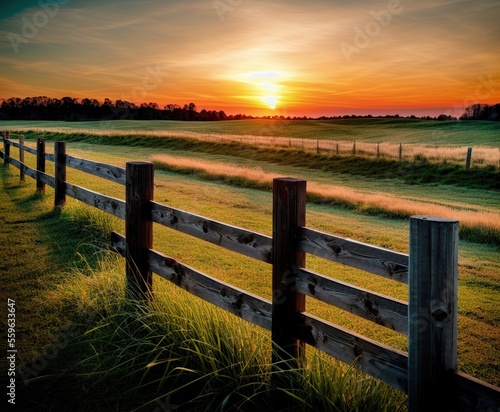 sunset over a field of wheat and trees with fences  agriculture  background  beautiful  blue  cloud  clouds  country