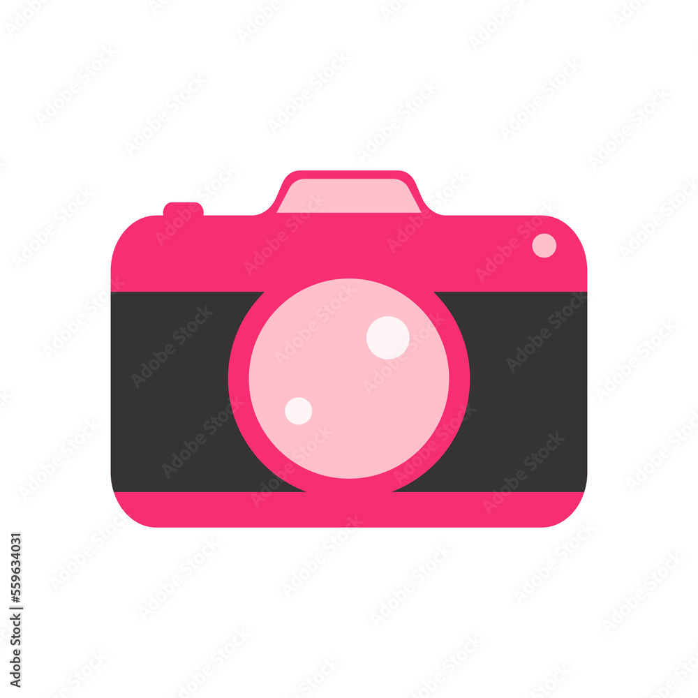 Camera pink. Photocamera icon. Flat vector illustration of photocamera. Isolated on
white background Camera pink. Photocamera icon. Flat vector illustration of photocamera. Isolated on
white background