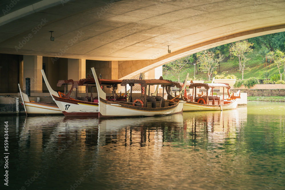 The modern rendition of traditional Malay boats. Boat of tourism in