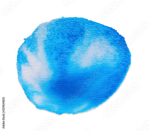 Blot of light blue ink on white background, top view