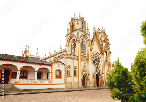 Colombia. The main plaza houses and church. Cathedral in Boyaca, Colombia. photo
