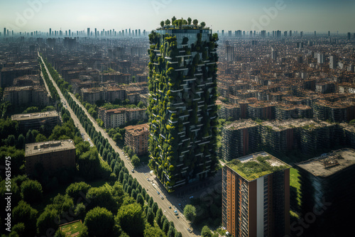 Fotomurale Aerial view of Milan's Porta Nuova neighborhood with the Bosco Verticale, or Vertical Forest