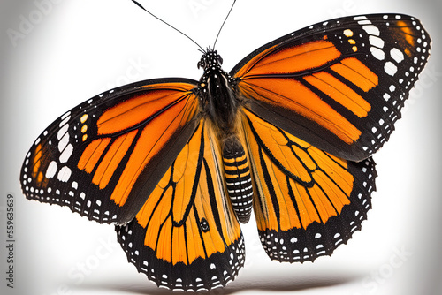 Isolated on a white backdrop, a lovely monarch butterfly. Generative AI