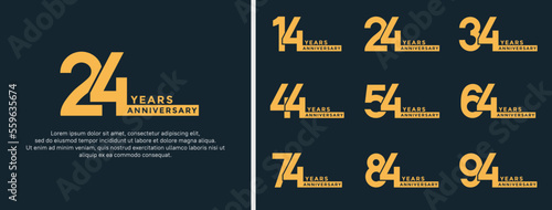 set of anniversary logo style gold color on dark blue background for special moment