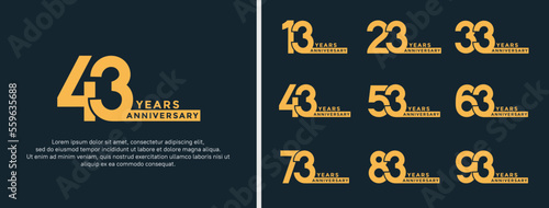 set of anniversary logo style gold color on dark blue background for special moment