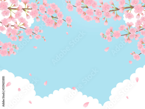 桜と青空の背景フレーム_ベクターイラスト