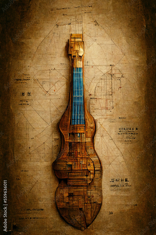 Ukulele blueprint musical instrument, an illustration created with