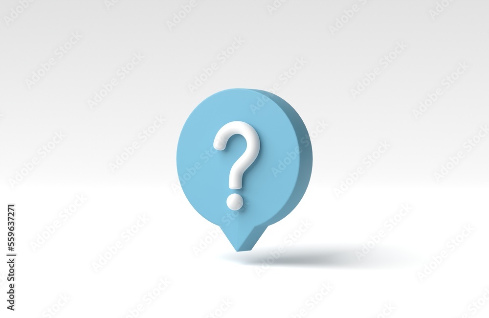 Social media blue notification with question mark icon on white background. FAQ symbol concept. 3D render, 3D illustration. Social media blue notification with question mark icon on white background. FAQ symbol concept. 3D render, 3D illustration.