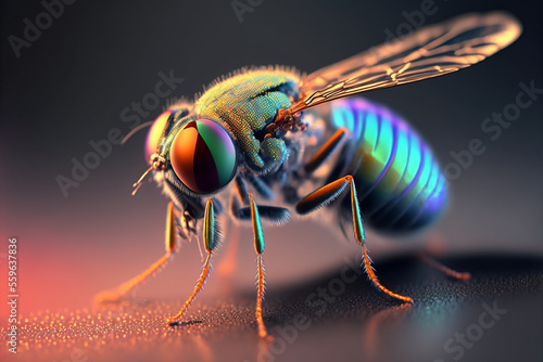 An extremely sharp and detailed portrait of fruit fly macro. Generative AI. Detailed fruit fly. Fruit fly macro. © UIMEGA