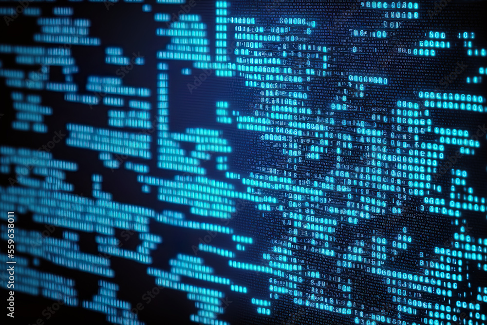 blue hacker code on display console illustration backgroun. Generative AI blue hacker code on display console illustration backgroun. Generative AI