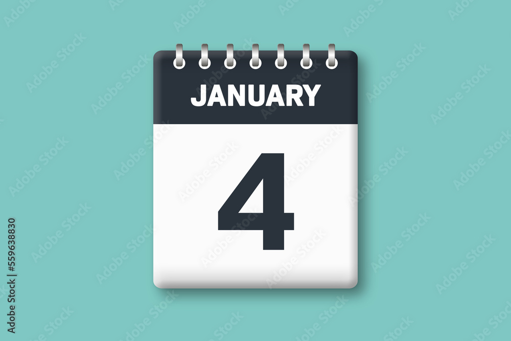 January 4 - Calender Date 4th of January on Cyan / Bluegreen Background January 4 - Calender Date 4th of January on Cyan / Bluegreen Background