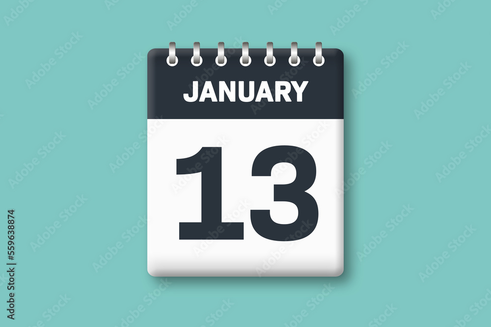 January 13 - Calender Date 13th of January on Cyan / Bluegreen Background January 13 - Calender Date 13th of January on Cyan / Bluegreen Background