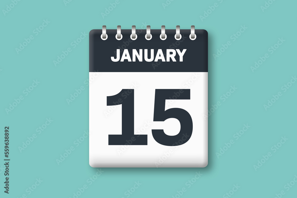 January 15 - Calender Date 15th of January on Cyan / Bluegreen Background January 15 - Calender Date 15th of January on Cyan / Bluegreen Background