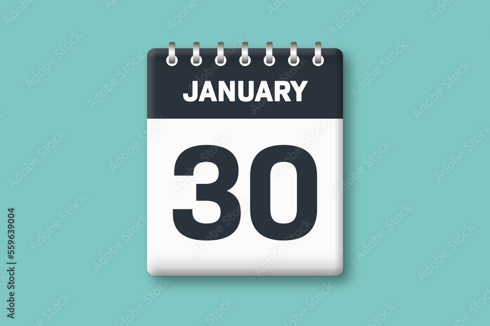 January 30 - Calender Date 30th of January on Cyan / Bluegreen Background January 30 - Calender Date 30th of January on Cyan / Bluegreen Background