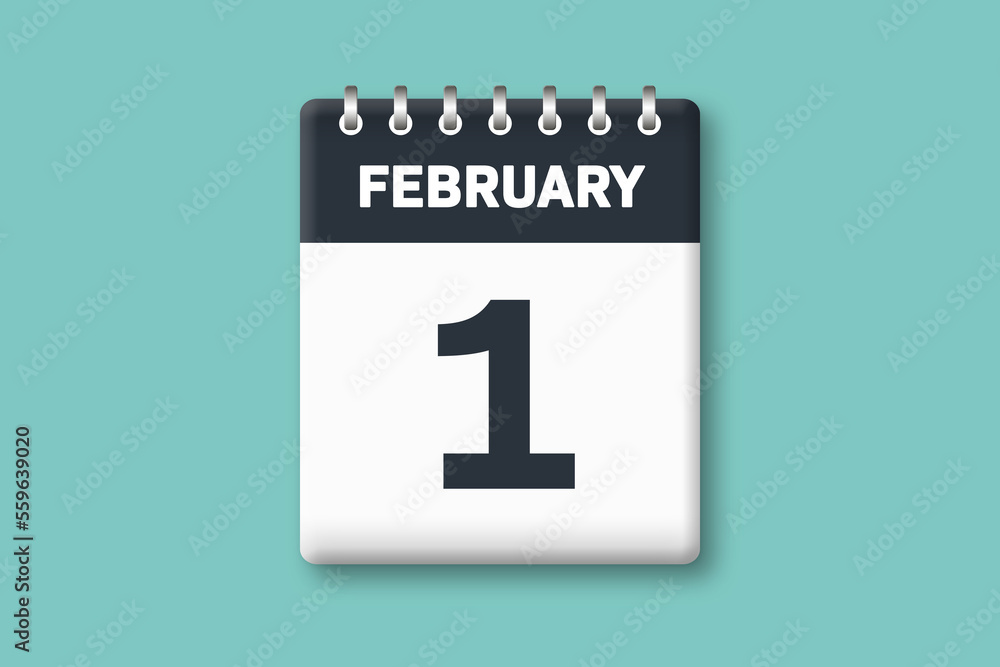 February 1 - Calender Date 1st of February on Cyan / Bluegreen Background February 1 - Calender Date 1st of February on Cyan / Bluegreen Background